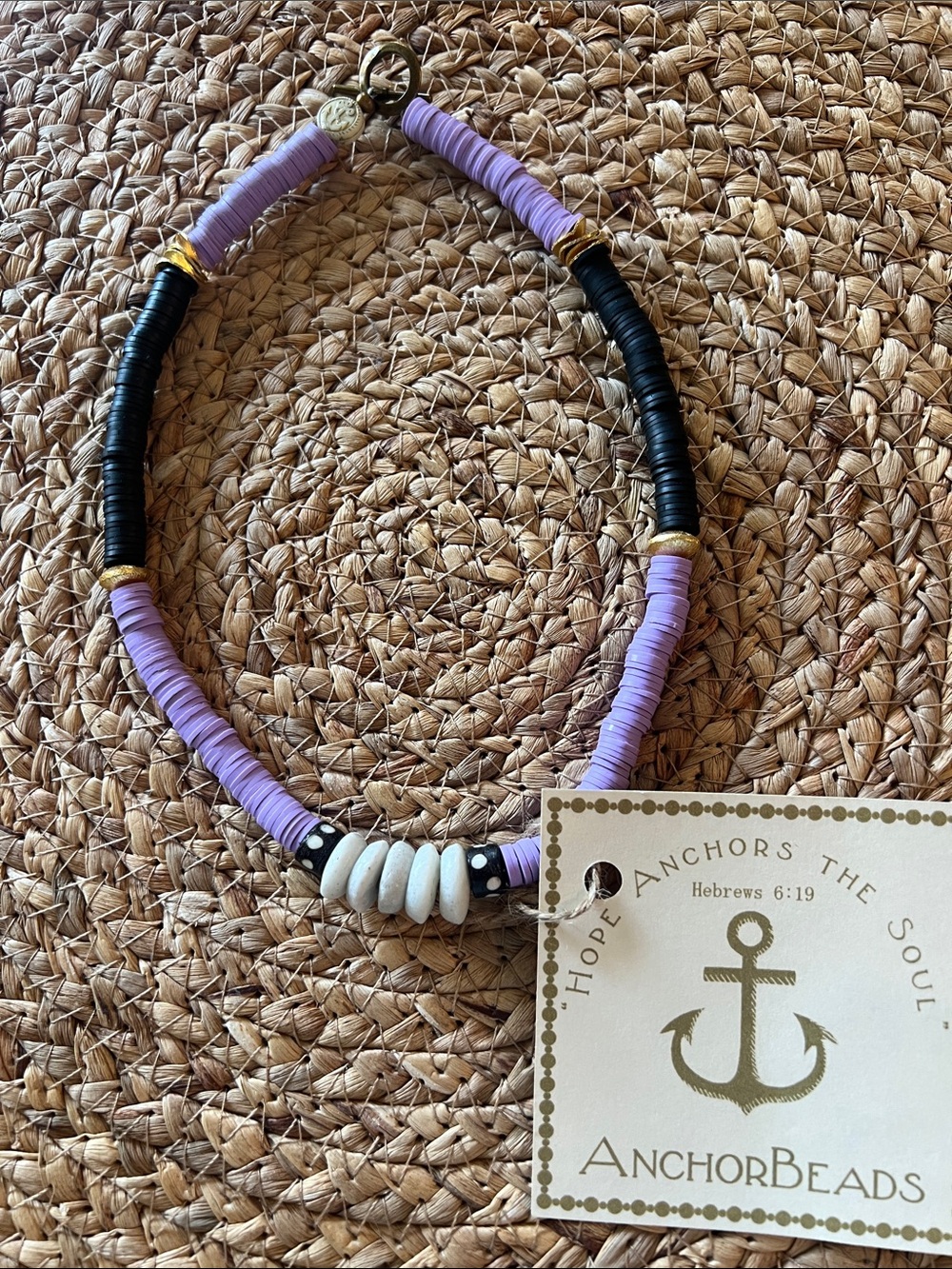 Anchor Beads Purple and Black Beaded Necklace